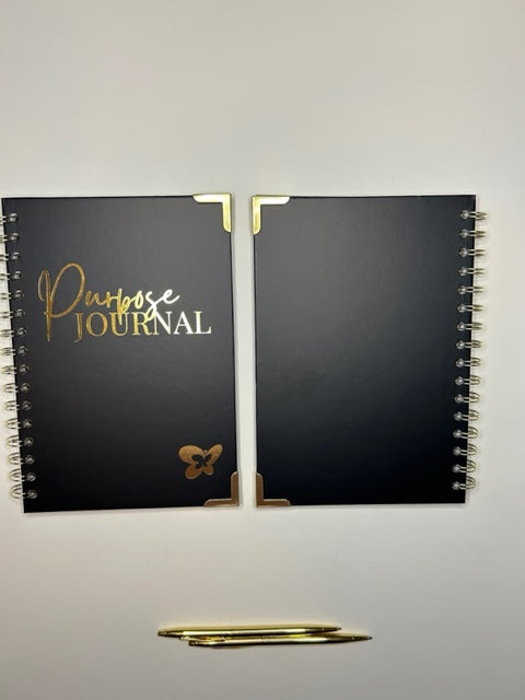 Our Midnight Black Purpose Journal paired with our Goal Gold Pens!
